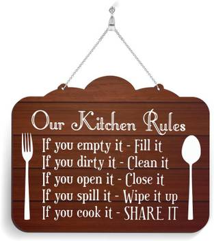 100yellow Wood Our Kitchen Rules Wall Door Hanging Name Plate For