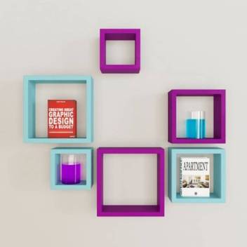 Maaz Handicrafts Square Shape Set Of 6 Floating Wall Shelves Blue And Puple Mdf Medium Density Fiber Wall Shelf Price In India Buy Maaz Handicrafts Square Shape Set Of 6 Floating