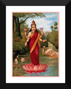 Goddess Lakshmi Oleograph Print Raja Ravi Varma Indian