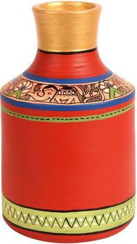 Aakriti Art Creations Hand Painted Madhubani Terracotta Red Table
