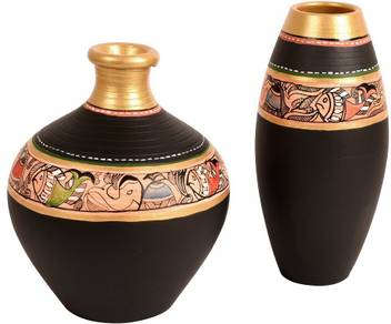 Aakriti Art Creations Handcrafted Terracotta Madhubani Black