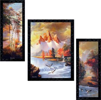 Janki Online Set of 3 Scenery Modern Art Glass Framed Wall Painting For  Home Office and Temple and Home Décor Digital Reprint 14 inch x 11 inch  Painting Price in India -