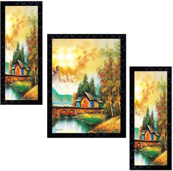 Janki Online Set of 3 Beautiful Scenery Modern Art Glass Framed Wall  Painting for Home Office and Home Dedcor Canvas 14 inch x 11 inch Painting  Price in India - Buy Janki