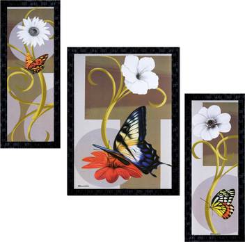 Janki Online Set Of 3 Flowers Modern Art Glass Framed Wall