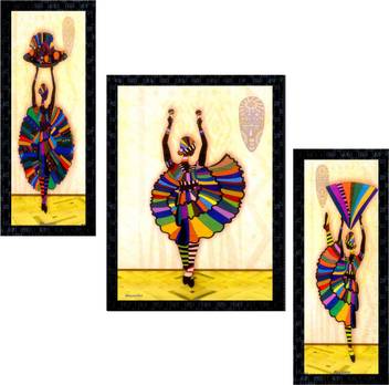 Janki Online Set Of 3 African Modern Art Glass Framed Wall
