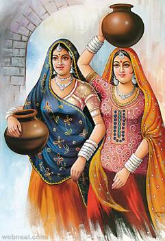 Painting Of Indian Village Ladies Poster Large Print On 36x24