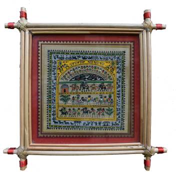Village Kraft Tribalism Palm Leaf Painting Natural Colors 6 Inch X