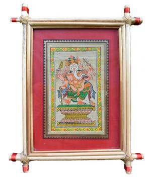Village Kraft Lord Ganesha Palm Leaf Painting Natural Colors 8