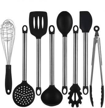 Ramkuwar Silicone Spatula Set 8 Piece 500Âºf Heat Resistant Baking Spoon Spatula Steel 8a Black Red Kitchen Tool Set Price In India Buy Ramkuwar Silicone Spatula Set 8 Piece 500Âºf Heat Resistant Baking