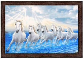 V Art Creations Texture Canvas Print Seven Horses Painting With