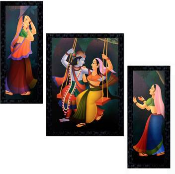 Janki Beautiful Radha Krishna Modern Art Wall Paintings Set Of 3