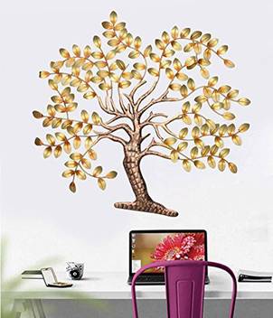 Collectible India Metal Wall Hangings Golden Tree Of Life Art