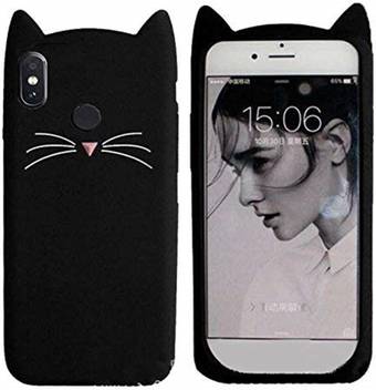 Addindia Back Cover For Vivo Y91 Soft Silicon Cases Black Cute Cat