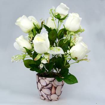 Fancymart Rose Bouquet White Rose Artificial Flower With Pot Price In India Buy Fancymart Rose Bouquet White Rose Artificial Flower With Pot Online At Flipkart Com