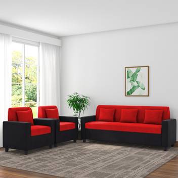 Adorn Homez Optima Fabric 3 1 Black Red Sofa Set