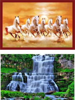 Vastu Nano Poster White 7 Horse Running Sticker Poster Nature