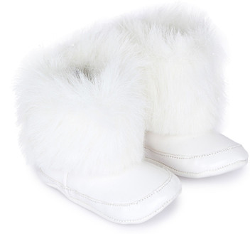 white fur booties
