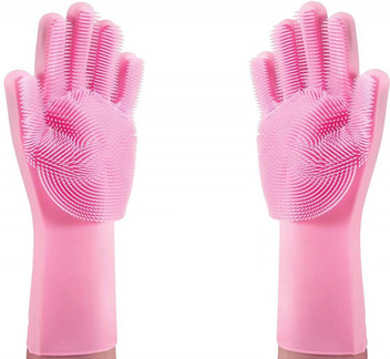 pink dishwashing gloves