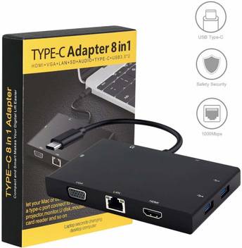 Microware Type C 8 In 1 Usb C To 4k Hdmi Vga Lan Sd Audio Type C Usb3 0x2 Adapter Type C Adapter 8 In 1 Usb Hub Price In India Buy Microware Type C 8
