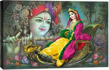 Art Amori Beautiful Radha Rani With Lord Krishna Canvas Painting