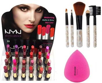 Prakritee Blender Puff 24pcs Lipstick 5pcs Makeup Brush Price In India Buy Prakritee Blender Puff 24pcs Lipstick 5pcs Makeup Brush Online At Flipkart Com