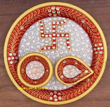 Gaura Art Crafts Pooja Thali Decorative Plate Melamine