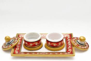 Vaishnavi Art Collection Marble Two Bowl Supari Dan Decorative