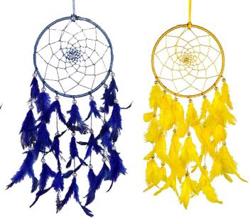 Duli Blue And Yellow Dream Catcher Combo Traditional Indian Wall
