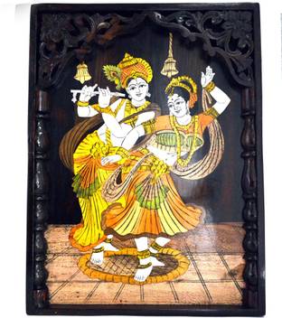 Santarms Handcrafted Dancing Radha Krishna Painting With Wooden