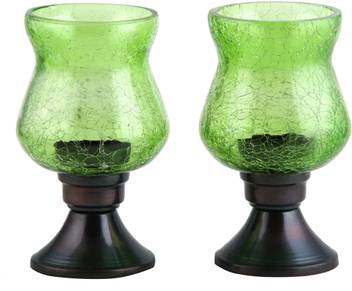 Derien Antique Crackle Hurricane Candle Holder Set Of 2 Glass 2