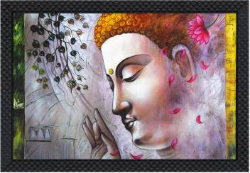 Jaipuri Shop Texture Canvas Print Lord Buddha Painting With Black