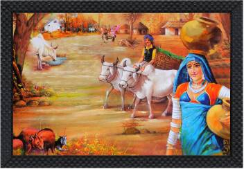 >Jaipuri Shop Texture Canvas Print Rajasthani Village Culture Painting With Black Framing Wall Painting For Living Room Bedroom Office Hotels Drawing Room 14x20 Canvas 14 Inch X 20 Inch Painting Price In