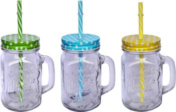 Artista Mason Glass Jar With Handle Lid Straw Q3 Green Blue Yellow Dots Pattern For Juice Cocktail Mocktail Glass Mug Price In India Buy Artista Mason Glass Jar With Handle Lid Straw Q3