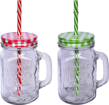 glass cup with lid and straw