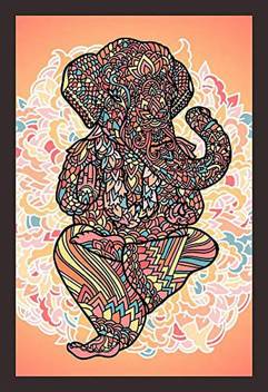 Mad Masters Lord Ganesha on Indian Mandala Background. Asian Pattern with  Leaves and Flowers. Yoga Style