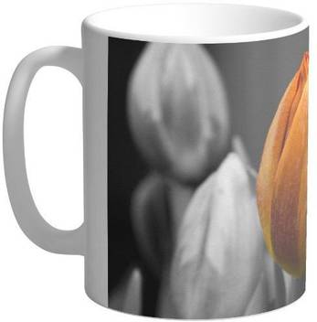Arkist Orange Tulip Black And White Background Wallpaper Ceramic