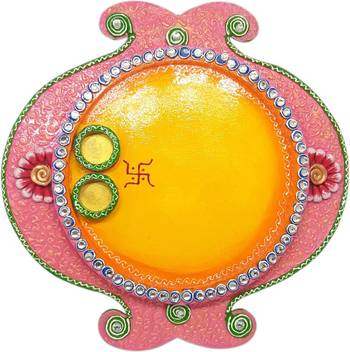 Saugat Traders Handmade Wooden Decorative Printed Pooja Thali