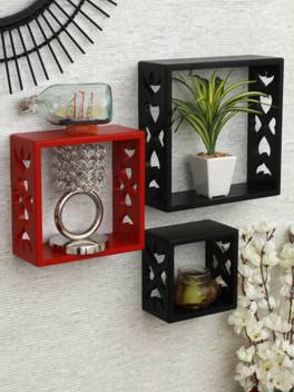 Home Sparkle Home Sparkle Set Of 3 Cube Wall Shelves Black And Red Mdf Medium Density Fiber Wall Shelf Price In India Buy Home Sparkle Home Sparkle Set Of 3 Cube