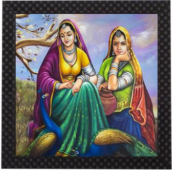 1a Art Street Rajasthani Village Framed Uv Painting Oil 12 Inch X