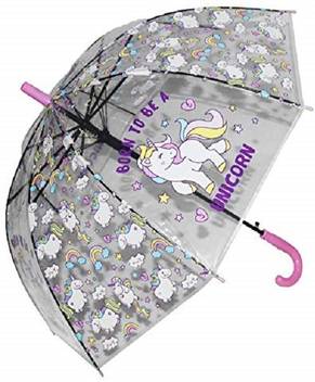 A Little Swag Long Stick Unicorn Printed Transparent Pink Umbrella