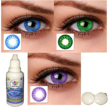 Soft Eye 3 Pair Aqua Dark Green And Violet With Solution Colored Contact Lens Monthly Price In India Buy Soft Eye 3 Pair Aqua Dark Green And Violet With Solution Colored