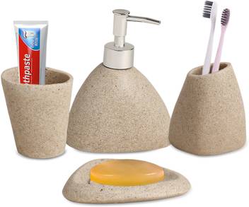 Smile Mom Bathroom Accessories Set 4 Piece With Soap Dish Toothbrush Holder Liquid Bottle Dispenser Tumbler Best Decor For Home Toilet Kitchen Stone Beige Pp Polypropylene Bathroom Set Price In India