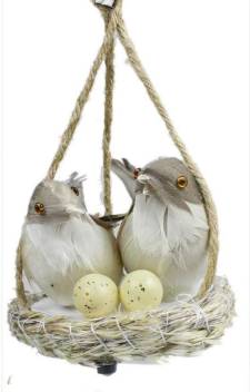 Vultus Blankleaf Jute Craft Hanging Nest Couple Birds With