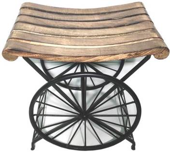 Aayat Enterprises Sitting Stool Bedside Table Iron Base Wooden Top Black And Brown Antique Wheel Look Standard Size Side End Table For Living Room 15x15x10 Inches Metal Bar Stool Price In India