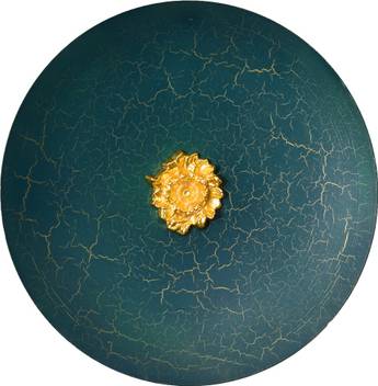 Fanusta Golden Floral Ornament Green Disc Metal Wall Art