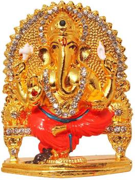Pk Craft Brass 24 K Gold Plated With Stones Hindu God Shri Ganesh