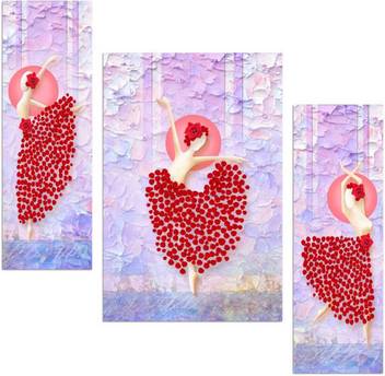 Dancing Doll Three Piece Mdf Painting Paper Print Art