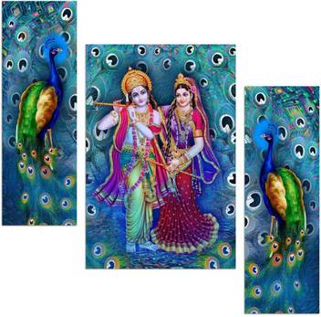 Shree Radhe Krishna With Peacock 3 Piece Mdf Painting Paper Print Religious Posters In India Buy Art Film Design Movie Music Nature And Educational Paintings Wallpapers At Flipkart Com