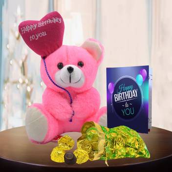 Midiron Happy Birthday Quoted Teddy With 15 Gold Chocolate In