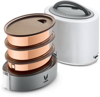 Flipkart Com Vaya Tyffyn 1000 Ml White Copper Finished Stainless Steel Tiffin Box Without Bagmat One 400 Ml Two 300 Ml Containers 3 Containers Lunch Box